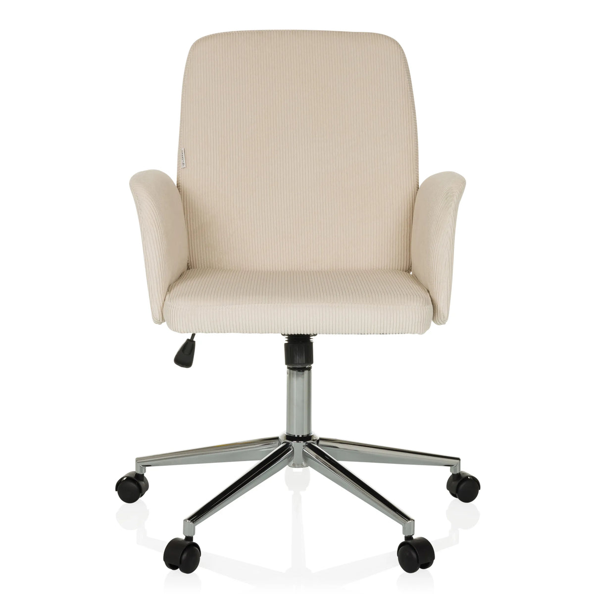 Beige Home Office kontorstol SOLAO CORD med ribbet betræk og femhjulet fodkryds fra hjh OFFICE – 360-graders visning (forfra 0°)