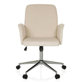 Beige Home Office kontorstol SOLAO CORD med ribbet betræk og femhjulet fodkryds fra hjh OFFICE – 360-graders visning (forfra 0°)