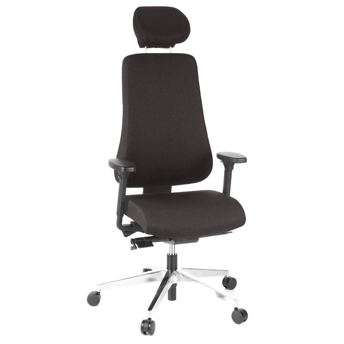 Sort Professionel kontorstol PRO-TEC 400 med nakkestøtte, armlæn og femhjulet fodkryds fra hjh OFFICE – 360-graders visning (forfra 20°)