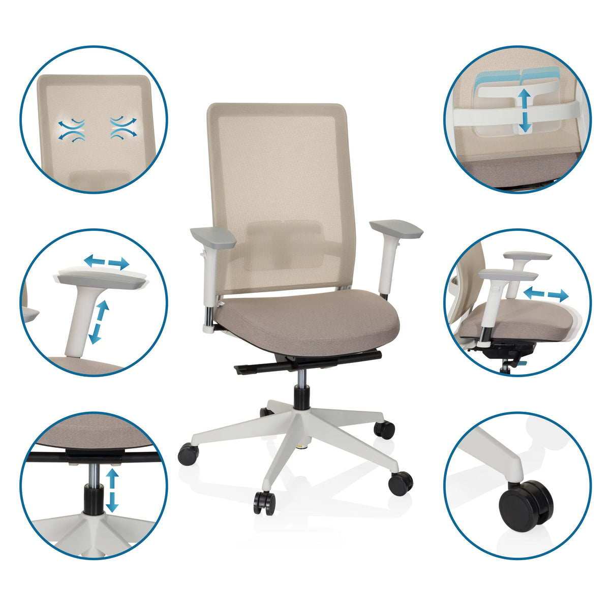 Justerbare funktioner på Professionel kontorstol PURE WHITE i beige fra hjh OFFICE