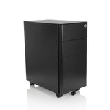Sort metal rullecontainer COLOR I med tre skuffer og fire hjul fra hjh OFFICE – 360-graders visning (skråt forfra 40°)