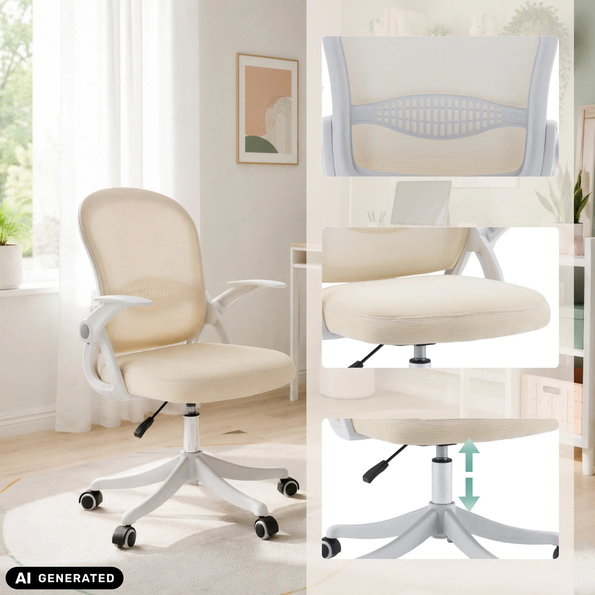 Beige Naluro Home Office kontorstol med detalje på ryglænet og højdejustering fra hjh OFFICE (AI-genereret billede)