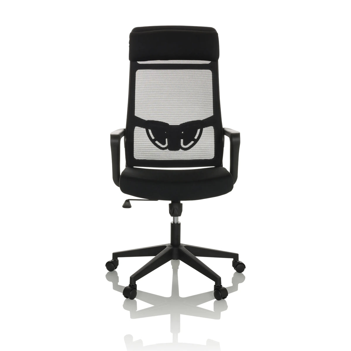 Sort Home Office kontorstol NEKEO med netryg og femhjulet fodkryds fra hjh OFFICE – 360-graders visning (forfra 0°)
