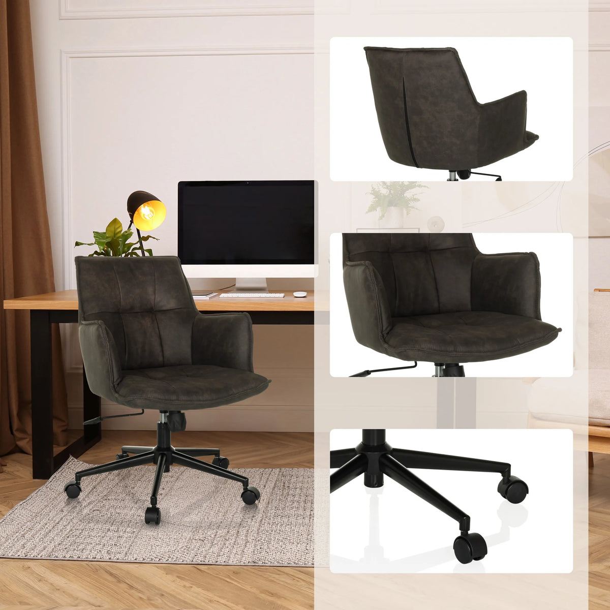 Mørkegrå Home Office kontorstol SOLAO LIFE med krydsfod med hjul og armlæn fra hjh LIVING