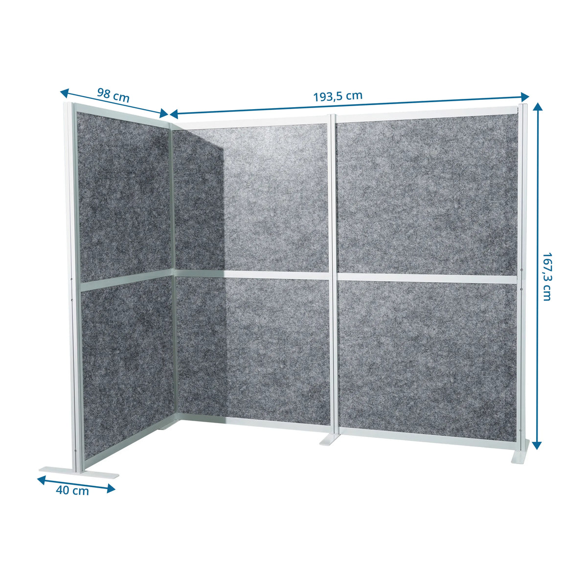 Måltegning af Skillevæg Flexmiut Modul L med 193,5 × 167,3 cm i grå fra hjh OFFICE