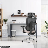 Professionel kontorstol Ergomy Pro i mørkegrå og beige med netryglæn fra hjh OFFICE (AI-genereret billede)