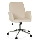 Beige Home Office kontorstol SOLAO CORD med ribbet betræk og femhjulet fodkryds fra hjh OFFICE – 360-graders visning (forfra 15°)