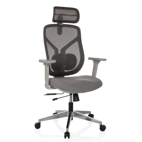 High End kontorstol CASSILIS W i grå med netryglæn og nakkestøtte fra hjh OFFICE