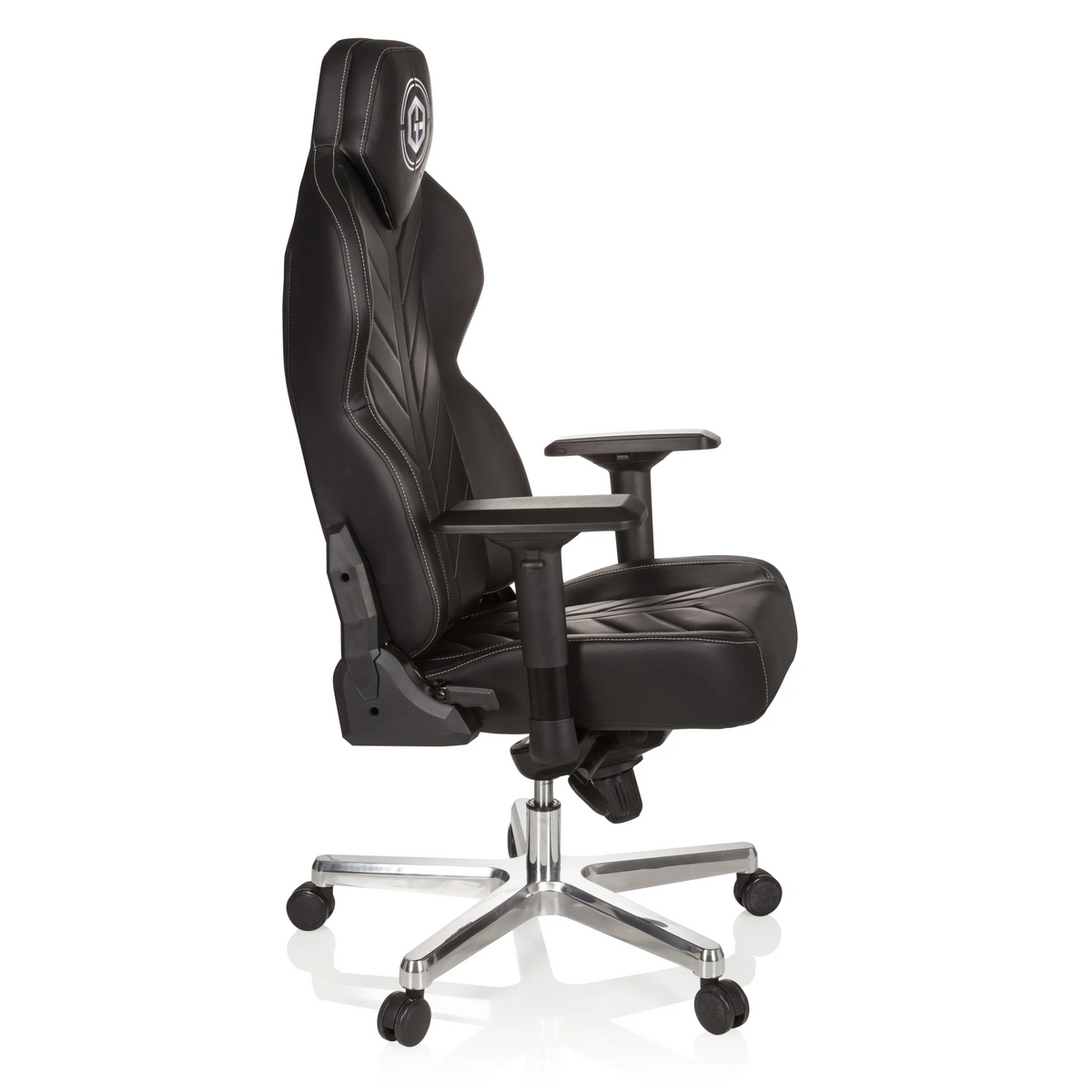 Sort Spillestol GAMEBREAKER COLOSSUS med armlæn og blankt femstjernet fodkryds med hjul fra hjh OFFICE – 360-graders visning (sideprofil 80°)