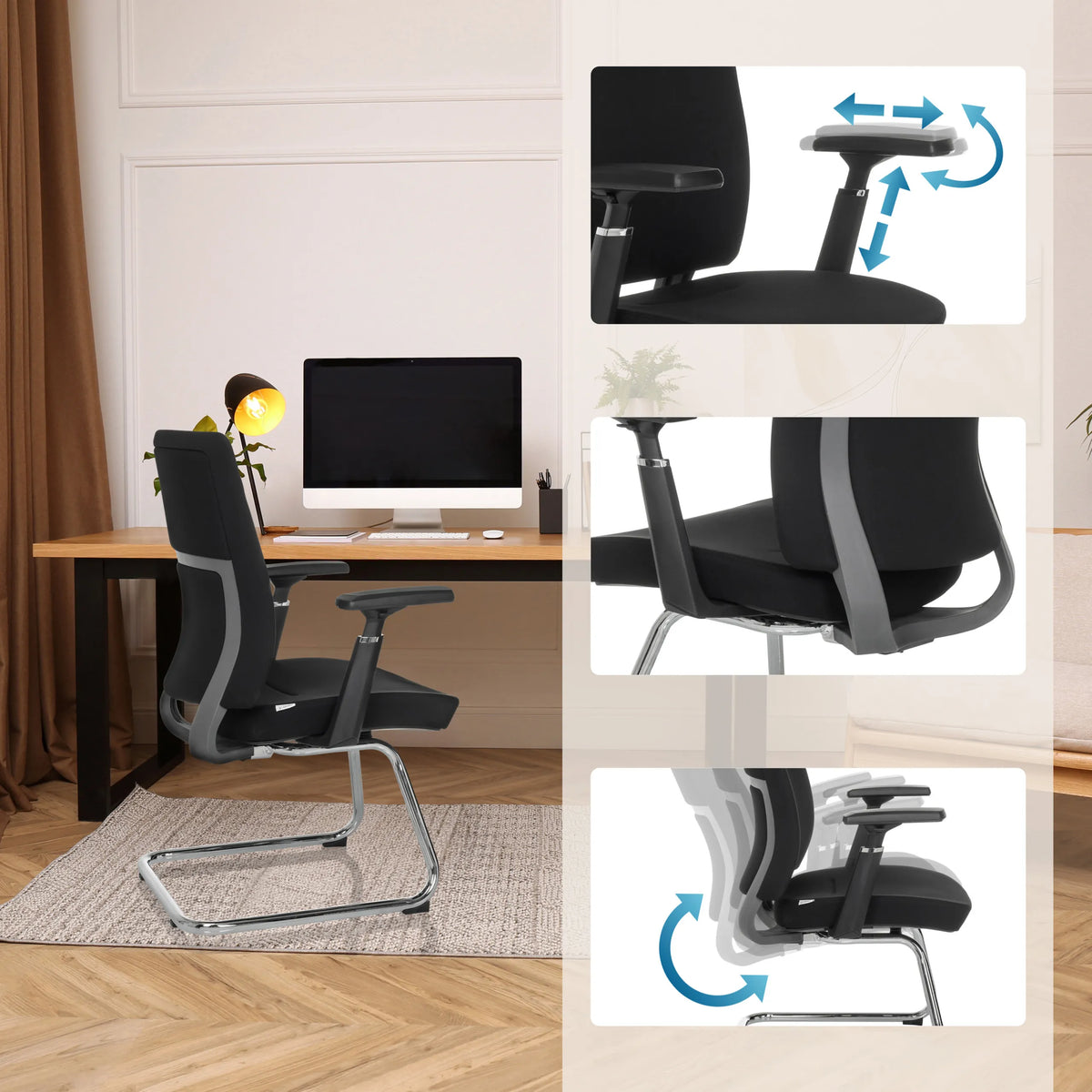 Justerbare armlæn og mekanik på frisvingeren CAPTIVO PRO V i sort fra hjh OFFICE