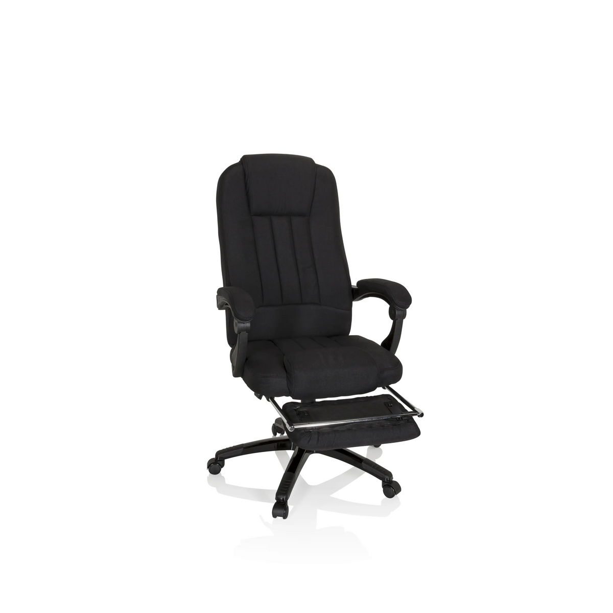 Schwarzer Homeoffice Chefsessel RELAX CL190 mit Armlehnen und Fußkreuz mit fünf Rollen von MyBuero – 360-Grad-Ansicht (Frontansicht 20°)