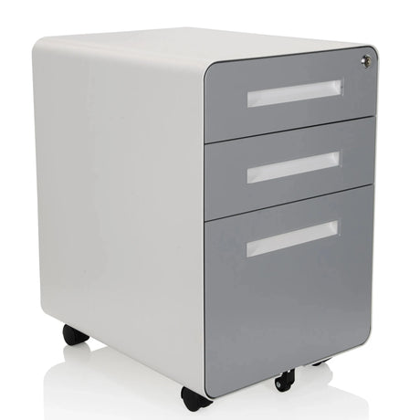 Rollcontainer COLOR PLUS I aus Metall in Weiß und Grau mit drei Schubladen und Rollen von hjh OFFICE