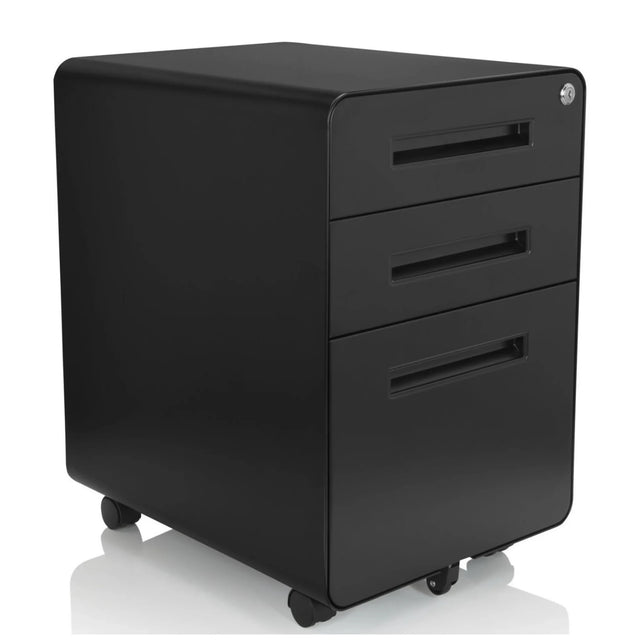 Sort rullecontainer COLOR PLUS I i metal med tre skuffer og hjul fra hjh OFFICE