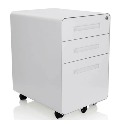 Hvid metal rullecontainer COLOR PLUS I med tre skuffer og hjul fra hjh OFFICE