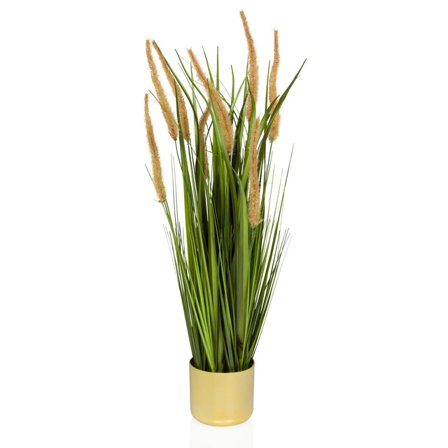 Kunstige plante CORTADERIA I i beige og grøn med guldfarvet potte fra hjh OFFICE