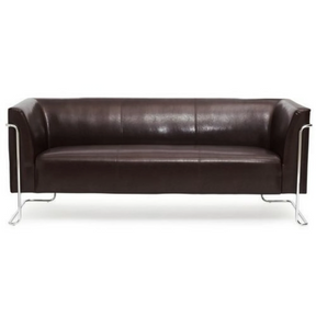 Brun loungesofa CURACAO som tre-personers sofa med læderbetræk og forkromet stel fra hjh OFFICE