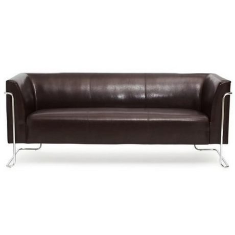 Brun loungesofa CURACAO som tre-personers sofa med læderbetræk og forkromet stel fra hjh OFFICE