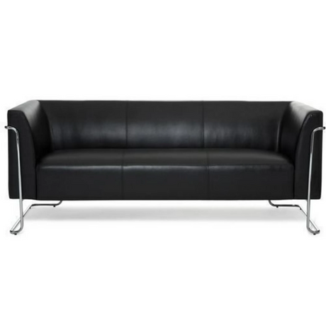 Sort loungesofa CURACAO som tre-personers sofa med blankt metalstel fra hjh OFFICE
