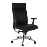 Professionel chefstol CURYO i sort med blankt metalkrydsfod og polstrede armlæn fra hjh OFFICE