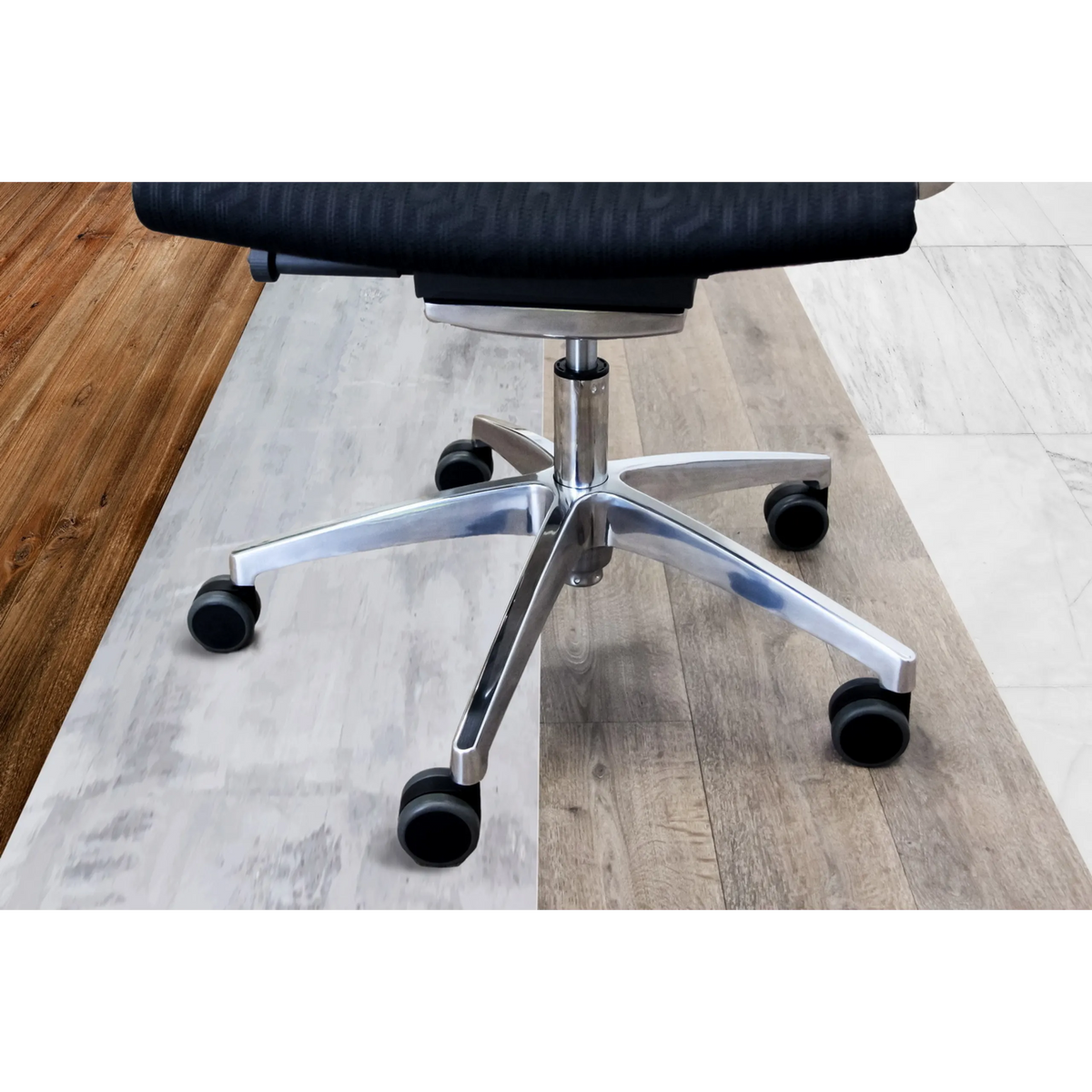 Femstjernet fodkryds med sorte stolehjul 5x ROLO No-Noise 11mm/75mm til hårde gulve fra hjh OFFICE