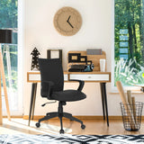 Sort Home Office kontorstol SOFT med armlæn og hjul foran et skrivebord fra hjh OFFICE
