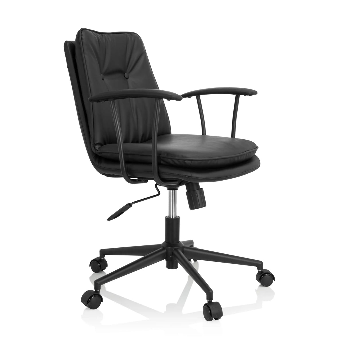 Sort Home Office kontorstol SMALLO med polstring og femhjulet fodkryds fra hjh OFFICE – 360-graders visning (skråt forfra 60°)