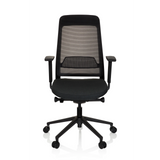 Sort Professionel kontorstol CHIARO T1 BLACK med netryg og femstjernet fodkryds med hjul fra hjh OFFICE – 360-graders visning (forfra 0°)