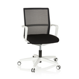 Sort-hvid professionel kontorstol MOVE-TEC NET 3D W med mesh-ryglæn og hvidt femstjernet understel med hjul fra hjh OFFICE – 360-graders visning (forfra 20°)