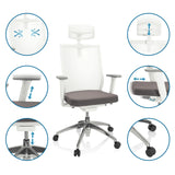 Justeringsmekanismer på Professionel kontorstol ASPEN WHITE PRO i grå-hvid fra hjh OFFICE
