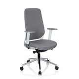 Grauer Profi-Bürostuhl CHIARO T4 WHITE mit Armlehnen und einem Fußkreuz mit fünf Rollen von hjh OFFICE – 360-Grad-Ansicht (schräge Frontansicht 40°)