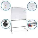 Tavle MULTIBOARD I i hvid-sølv med hjul, magnetiske markers og bakke fra hjh OFFICE