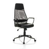 Sort Home Office chefstol MARCOZ med netryg og femhjulet fodkryds fra MyBuero – 360-graders visning (skråt forfra 30°)