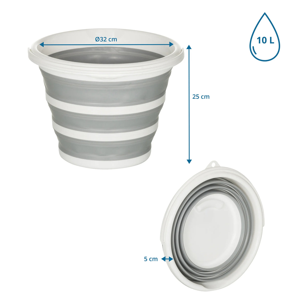 Måltegning af den Foldbar beholder CLEAN SILR med 10 l volumen og 32 cm diameter fra hjh OFFICE