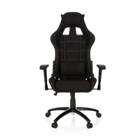 Sort Spillestol GAME FORCE med stofbetræk, hvide pynte syninger og armlæn fra hjh OFFICE