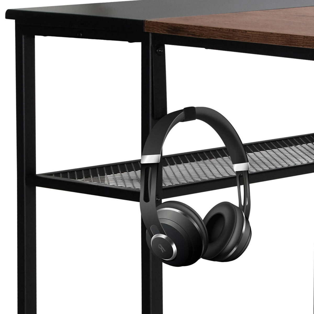 Hovedtelefoner på hylden på WORKSPACE H I Skrivebord i sort-brun fra hjh OFFICE