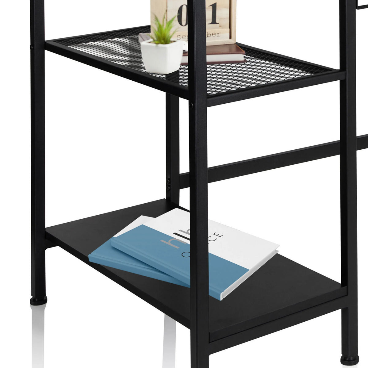 Sorte hylder til WORKSPACE H I Skrivebord med én gitterflade og én glat flade fra hjh OFFICE