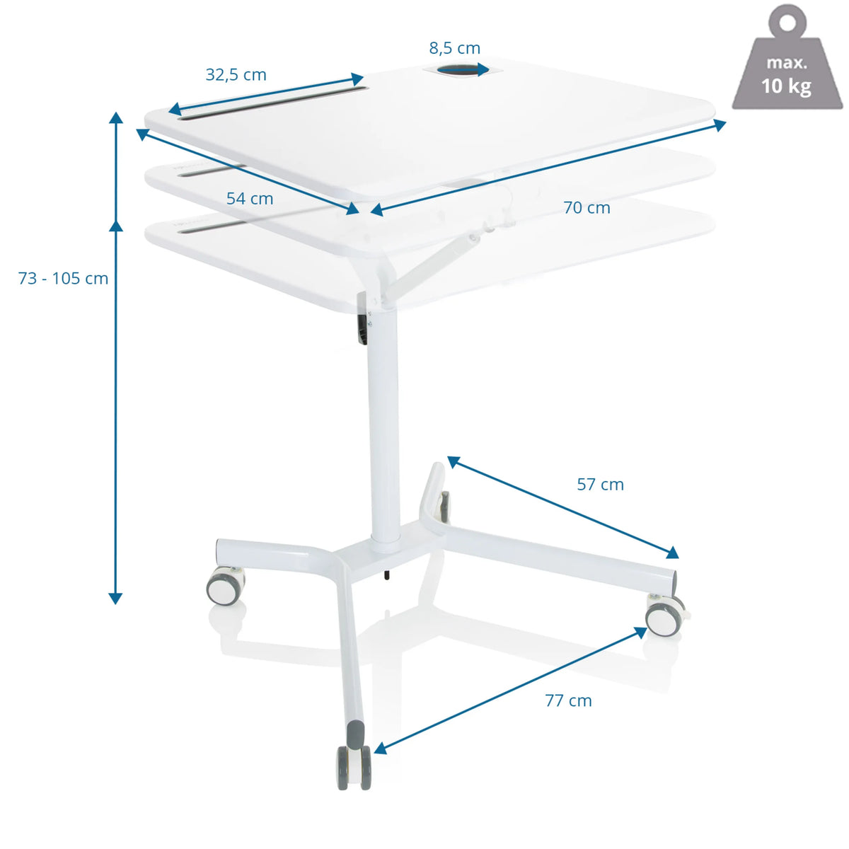 Måltegning af Ståskrivebord STAND VM-SU I med en højde på 73-105 cm fra hjh OFFICE