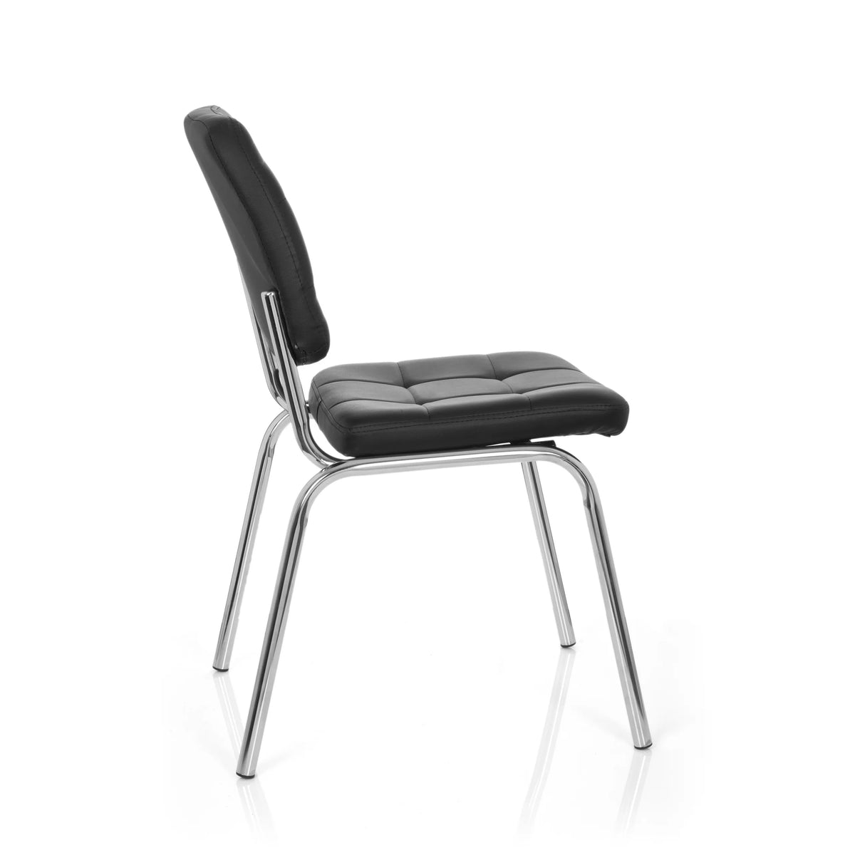 Sort stol med fire ben PICENO V med quiltet polstring og stel i krom fra hjh OFFICE – 360-graders visning (sideprofil 100°)