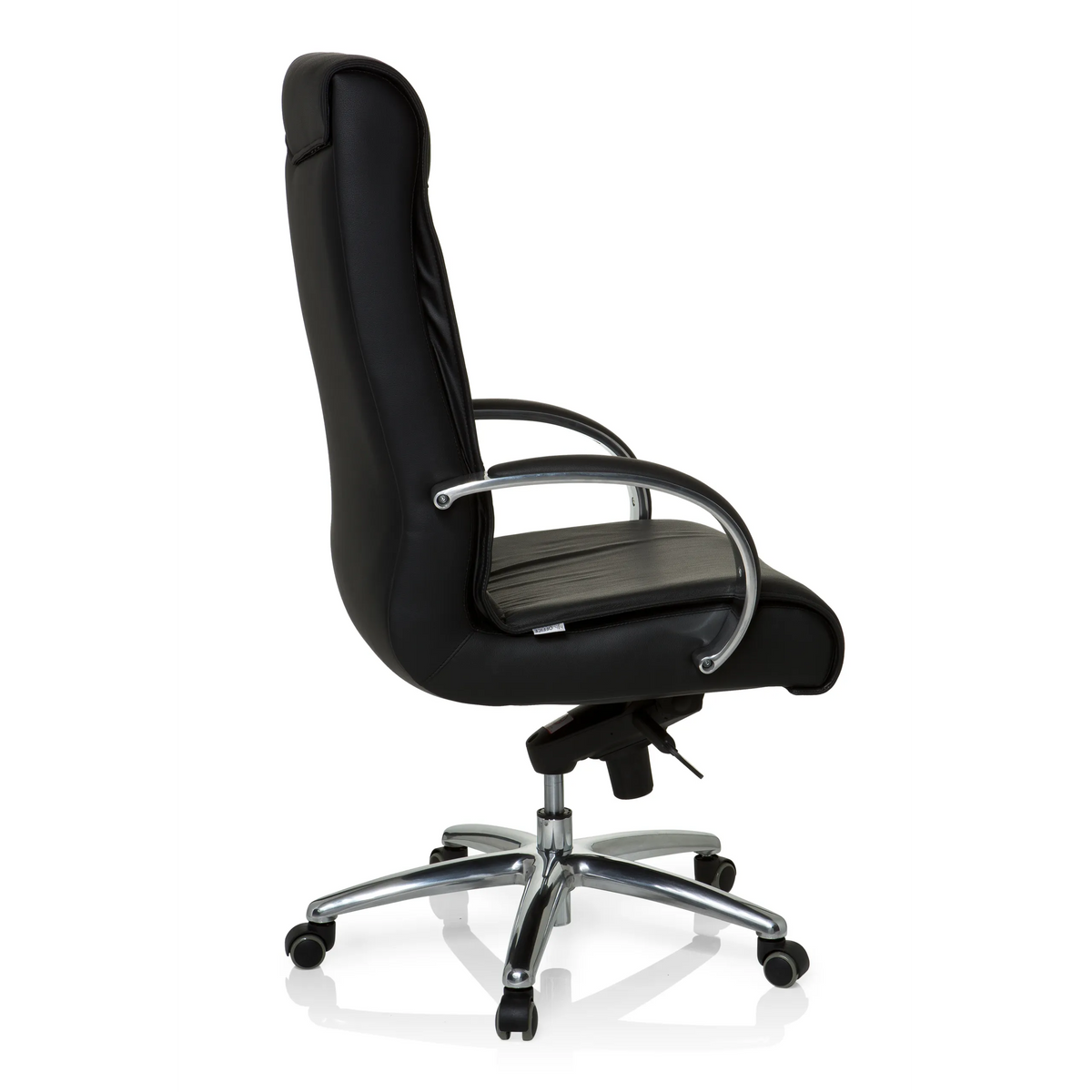 Sort drejestol XXL F 400 i læder med stjernefod og fem hjul fra hjh OFFICE – 360-graders visning (sideprofil 100°)