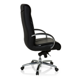 Sort drejestol XXL F 400 i læder med stjernefod og fem hjul fra hjh OFFICE – 360-graders visning (sideprofil 100°)