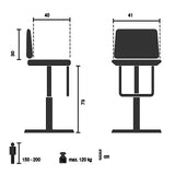 Teknisk tegning af Barstol SCANDI HIGH med en højde på 73 cm fra hjh LIVING