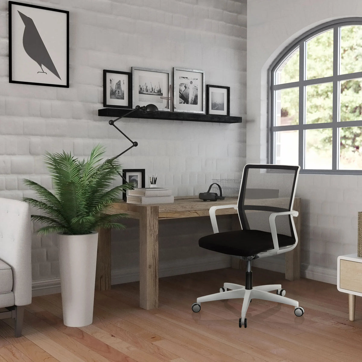Professionel kontorstol MOVE-TEC NET 3D W i hvid-sort med netryg og krydsfod med hjul fra hjh OFFICE
