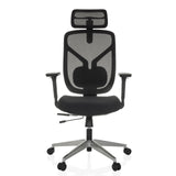 Sort High End kontorstol CASSILIS B med netryg og femhjulet fodkryds fra hjh OFFICE – 360-graders visning (forfra 0°)