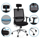 Forskellige indstillingsmuligheder for den professionelle kontorstol PROFONDO PRO i sort med detaljevisninger fra hjh OFFICE