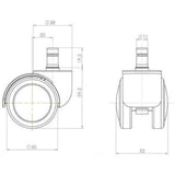 Teknisk tegning af stolehjul 5x ROLO 11mm/50mm med en hjuldiameter på 50 mm fra hjh OFFICE