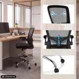 Diskstol VENDO WORK i sort med detaljebilleder af ryglænet og hjulene fra hjh OFFICE (AI-genereret billede)