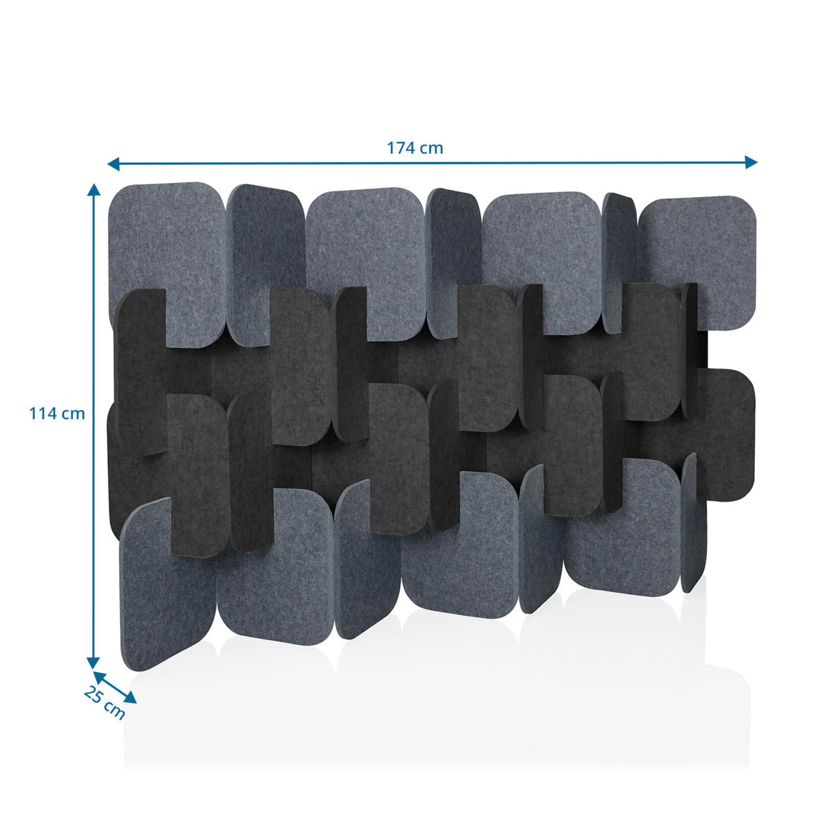 Måltegning af Skillevæg FLEXMIUT PLUG med 174 x 114 cm i grå og mørkegrå fra hjh OFFICE