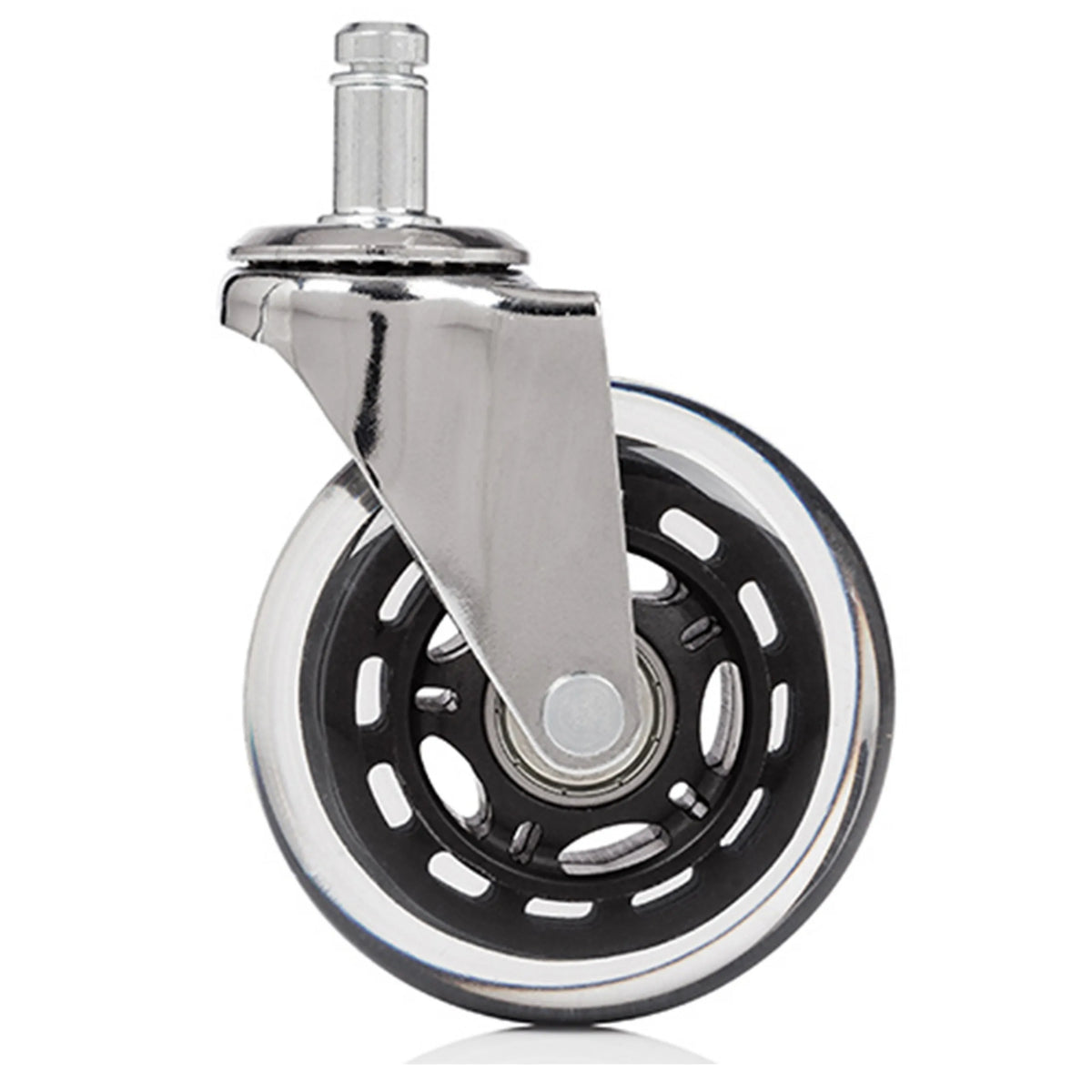 Sølvfarvede 5x ROLO SKATE CT 11mm/75mm stolehjul til hårde gulve med gennemsigtigt hjul fra hjh OFFICE