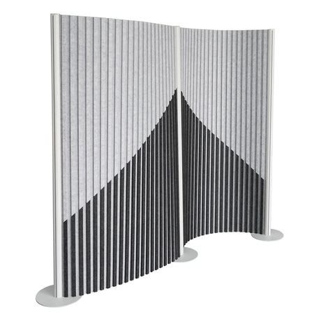 Graue Trennwand Flexmiut Wave mit plissiertem Stoff und geometrischem Muster von hjh OFFICE