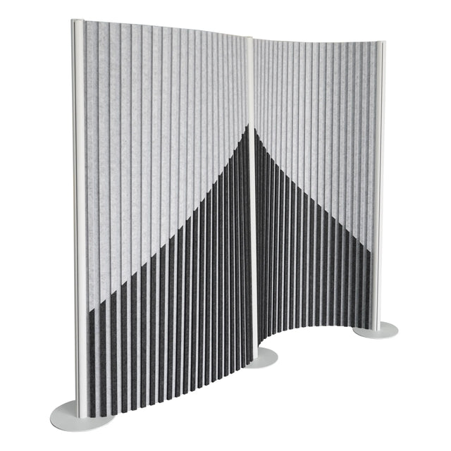 Graue Trennwand Flexmiut Wave mit plissiertem Stoff und geometrischem Muster von hjh OFFICE
